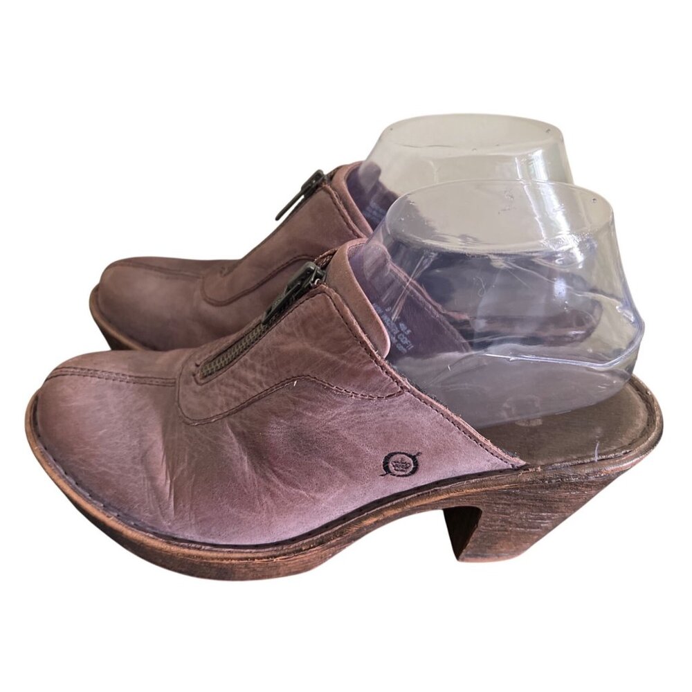 Born Womens Leather Mule Heels Brown Size 9 Chunky Y2K‎